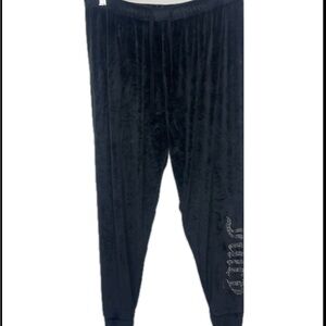 Juicy Couture OG Big Bling Rhinestone Velour Joggers Y2K Black Comfy Size Medium